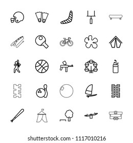 Recreation icon. collection of 25 recreation outline icons such as boomerang, swing, paintball, flippers, carousel, domino. editable recreation icons for web and mobile.