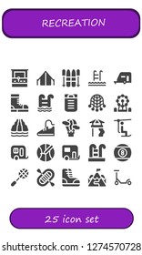  recreation icon set. 25 filled recreation icons. Simple modern icons about  - Arcade machine, Tent, Ski, Swim, Caravan, Boots, Swimming pool, Sleeping bag, Net, Ferris wheel