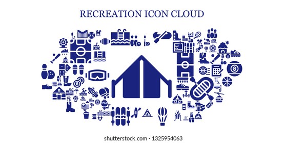recreation icon set. 93 filled recreation icons.  Collection Of - Tent, Bowling, Roller coaster, Swimming, Net, Kayak, Hot air balloon, Ski, Shoes, Baseball, Tennis, Swimming pool