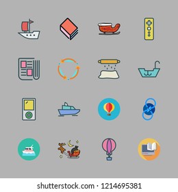 recreation icon set. vector set about hot air balloon, yacht, e reader and ebook icons set.