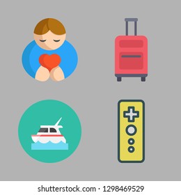 recreation icon set. vector set about hugh, suitcase, yacht and game controller icons set.