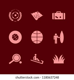 recreation icon. recreation vector icons set surfer with board, football game, flippers and grass