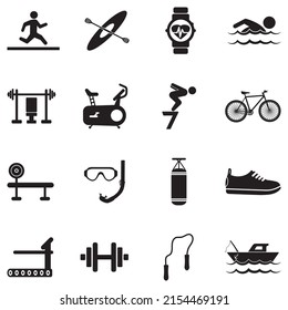 Iconos De Recreación. Diseño plano negro. Ilustración vectorial.