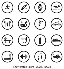 Recreation Icons. Black Flat Design In Circle. Vector Illustration.