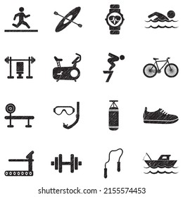 Recreation Icons. Black Scribble Design. Vector Illustration.