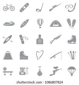 Recreation Icons. Gray Flat Design. Vector Illustration. 
