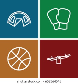 Recreation icons set. set of 4 recreation outline icons such as swing, boxing gloves, basketball