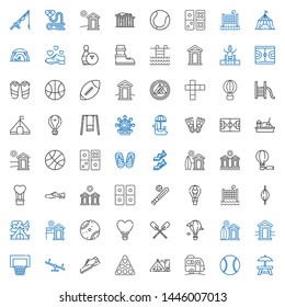 recreation icons set. Collection of recreation with rest area, baseball, caravan, tent, pool, shoe, swing, basketball, cabin, hot air balloon. Editable and scalable recreation icons.