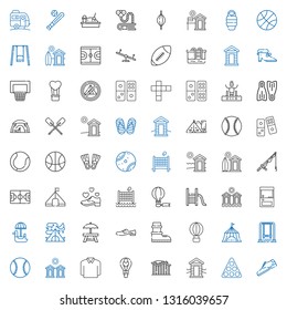 recreation icons set. Collection of recreation with shoe, pool, cabin, roller coaster, hot air balloon, polo, cabins, baseball, swing. Editable and scalable recreation icons.