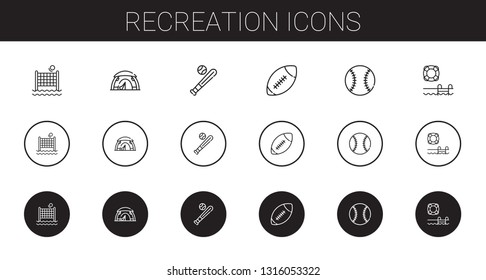 recreation icons set. Collection of recreation with volley, tent, baseball, american football, swimming pool. Editable and scalable recreation icons.