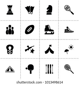 Recreation icons. vector collection filled recreation icons. includes symbols such as horse chess, paintball, tennis table, ice skating. use for web, mobile and ui design.