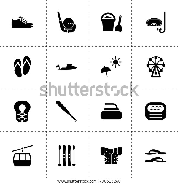 Recreation icons. vector collection\
filled recreation icons. includes symbols such as ferris wheel,\
stone for curling, baseball bat. use for web, mobile and ui\
design.
