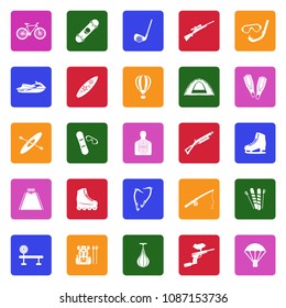 Recreation Icons. White Flat Design In Square. Vector Illustration. 