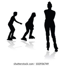 recreation on rollerblades silhouette art illustration of vector