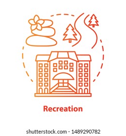 Recreation red concept icon. Urban and outdoors recreation services idea thin line illustration. Active rest. Leisure industry. Tourism management. Vector isolated outline drawing. Editable stroke