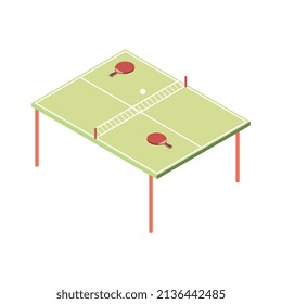 Recreation room isometric composition with isolated image of table for playing table tennis with rackets vector illustration