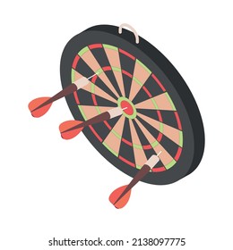 Recreation room isometric composition with isolated image of round dart board on blank background vector illustration