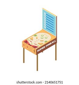 Recreation Room Isometric Composition With Isolated Image Of Pinball Board On Blank Background Vector Illustration