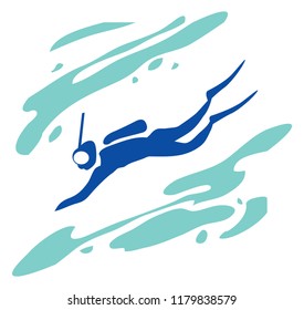 Recreation, sports, activity. Diver under water. Pictogram.