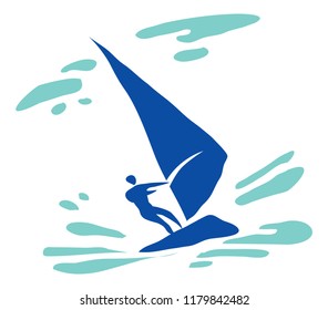 Recreation, sports, activity. Windsurfer in the sea. Pictogram.