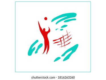 Recreation And Sports On The Beach. Beach Volleyball. Vector Image For Logo, Icon Or Illustration.