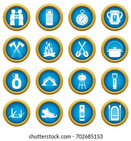 Recreation tourism icons blue circle set isolated on white for digital marketing