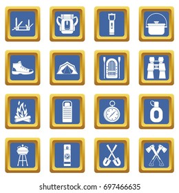 Recreation tourism icons set in blue color isolated vector illustration for web and any design