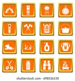 Recreation tourism icons set in orange color isolated vector illustration for web and any design