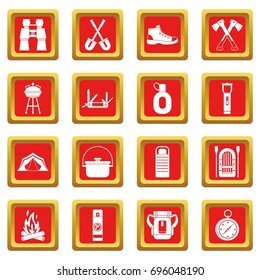 Recreation tourism icons set in red color isolated vector illustration for web and any design