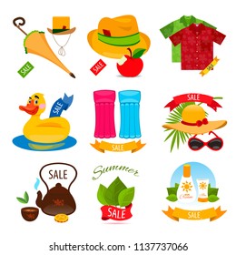 Recreation and tourism on the coast set of illustrations. Elements for infographics.