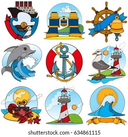 Recreation and tourism on the coast set of illustrations. Elements for infographics.