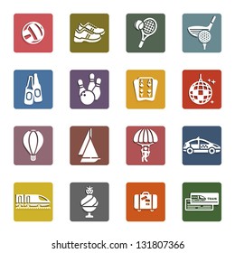 Recreation, Vacation & Travel, icons set - Retro color version, vector illustration