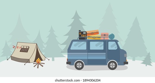 Recreation van camper truck. Outdoors camping travel