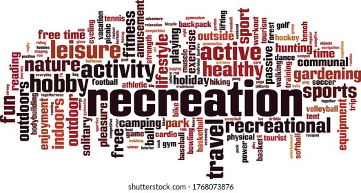 Recreation word cloud concept. Collage made of words about recreation. Vector illustration
