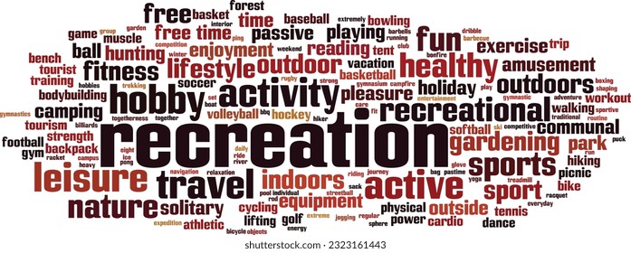 Recreation word cloud concept. Collage made of words about recreation. Vector illustration