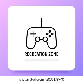 Freizeit Zone, Gaming Thin Line Symbol. Gamepad, Symbol des Videospiels. Vektorgrafik.