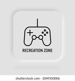 Recreation zone, gaming thin line icon. Gamepad, symbol of video game. Vector illustration.