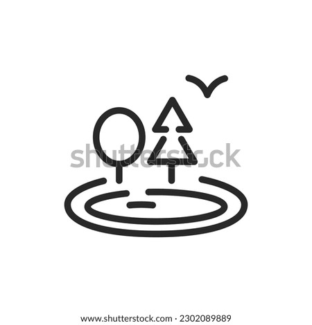Recreation Zones Vector Icon. Editable Outline Recreational Green Zone Surrounded by Water - Outdoor Relaxation Thin Symbol