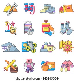 Recreational activity icons set. Cartoon set of 16 recreational activity vector icons for web isolated on white background