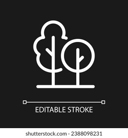 Recreational area and park pixel perfect white linear ui icon for dark theme. Public space. Vector line pictogram. Isolated user interface symbol for night mode. Editable stroke. Arial font used
