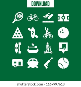 recreational icon. 16 recreational vector set. caravan location, bicycle, harpoon and football field icons for web and design about recreational theme