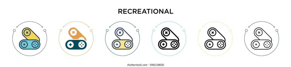 Recreational icon in filled, thin line, outline and stroke style. Vector illustration of two colored and black recreational vector icons designs can be used for mobile, ui, web