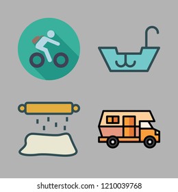recreational icon set. vector set about boat, caravan, bicycle and roller icons set.