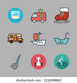 recreational icon set. vector set about segway, caravan, boat and ice skate icons set.