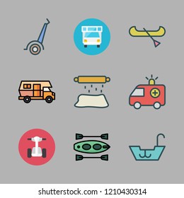 recreational icon set. vector set about caravan, roller, boat icon and canoe icons set.