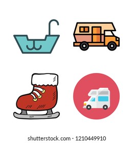 recreational icon set. vector set about caravan, ice skate and boat icons set.