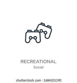 Recreational icon. Thin linear recreational outline icon isolated on white background from social collection. Line vector sign, symbol for web and mobile