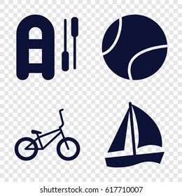 Recreational icons set. set of 4 recreational filled icons such as bicycle, tennis ball, inflatable boat