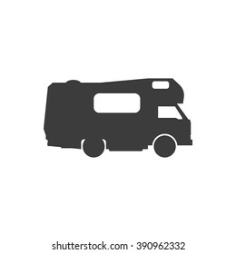 Recreational motor home vehicle. Camping trailer family caravan. Motorhome trailer car.  Rv mobile home truck. Traveler truck vector icon.