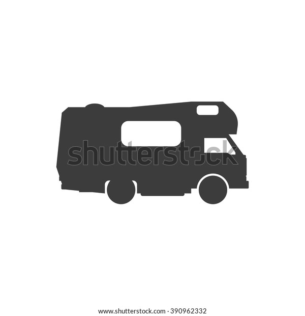 Recreational motor home vehicle. Camping trailer\
family caravan. Motorhome trailer car.  Rv mobile home truck.\
Traveler truck vector\
icon.